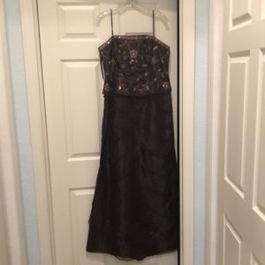 Brown Embroidered Evening Gown